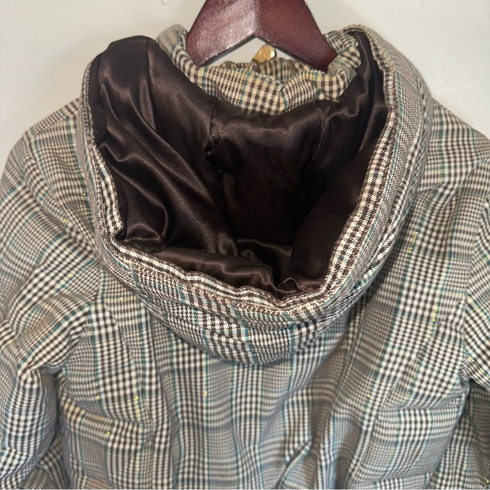 Sean John Beige Brown Gold Plaid Bomber Jacket Detachable Hood Vintage Vtg Y2K - Picture 9 of 10